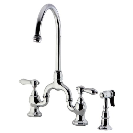 Kingston Brass KS7791BALBS Bridge Kitchen Faucet with Brass Sprayer, Polished Chrome KS7791BALBS